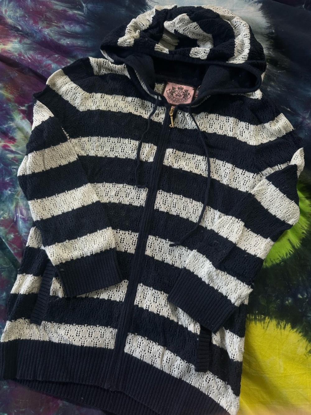 Juicy Couture Navy & Cream Striped Hooded Zip Sweater